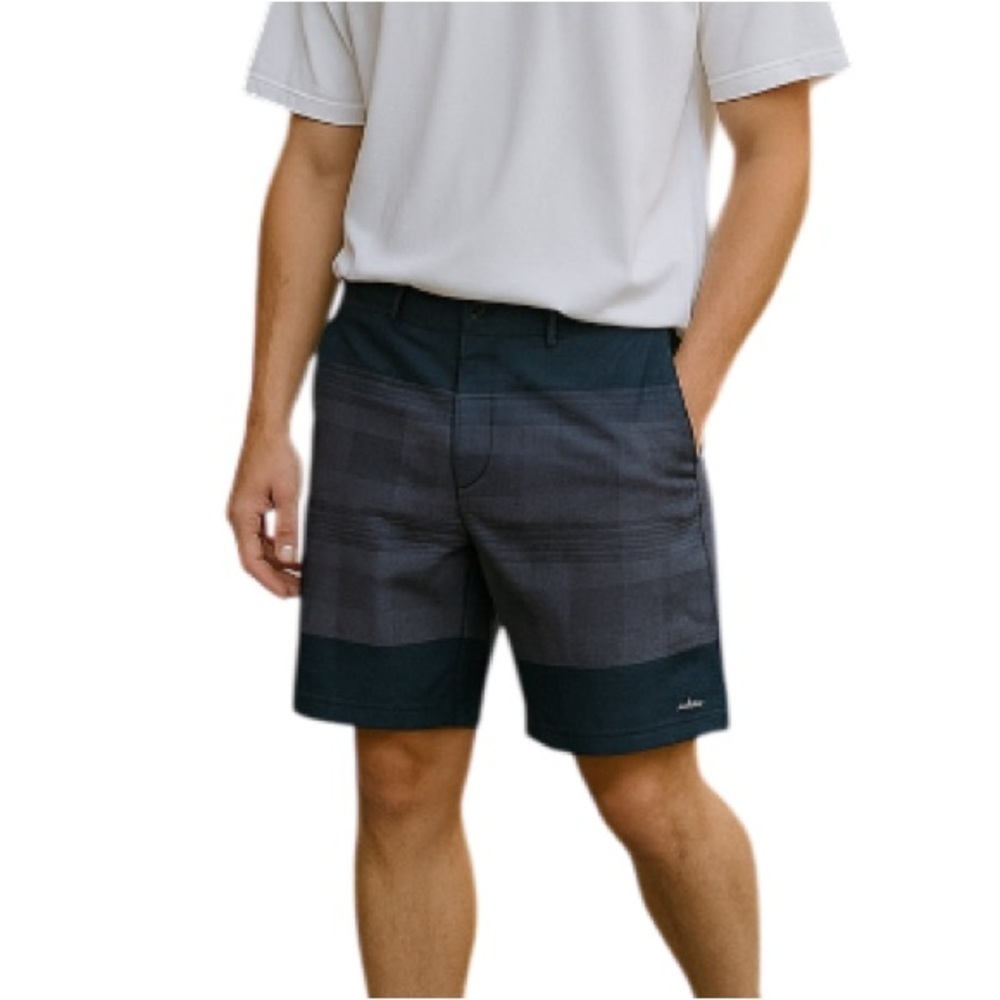 VANS Vanphibian Men’s Water Board Shorts Navy Blue Plaid Pockets Quick Dry 32